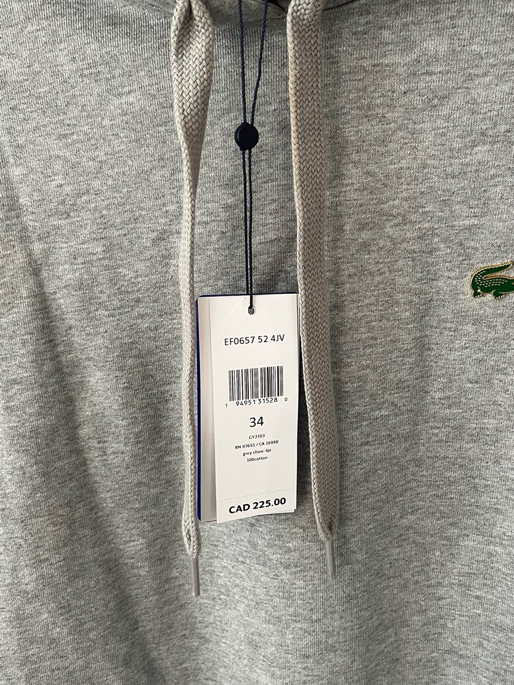 Lacoste Gray Crewneck Hoodie with Embroidered Crocodile - Picture 2 of 6